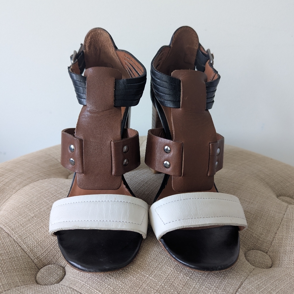 Modern Vintage high heel black/white/brown sandals - size eur 37.5